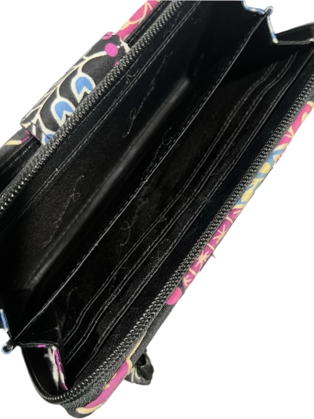 Vera Bradley Turnlock Wallet Retired Alpine Floral pattern Black Pink Blue - Picture 3 of 4